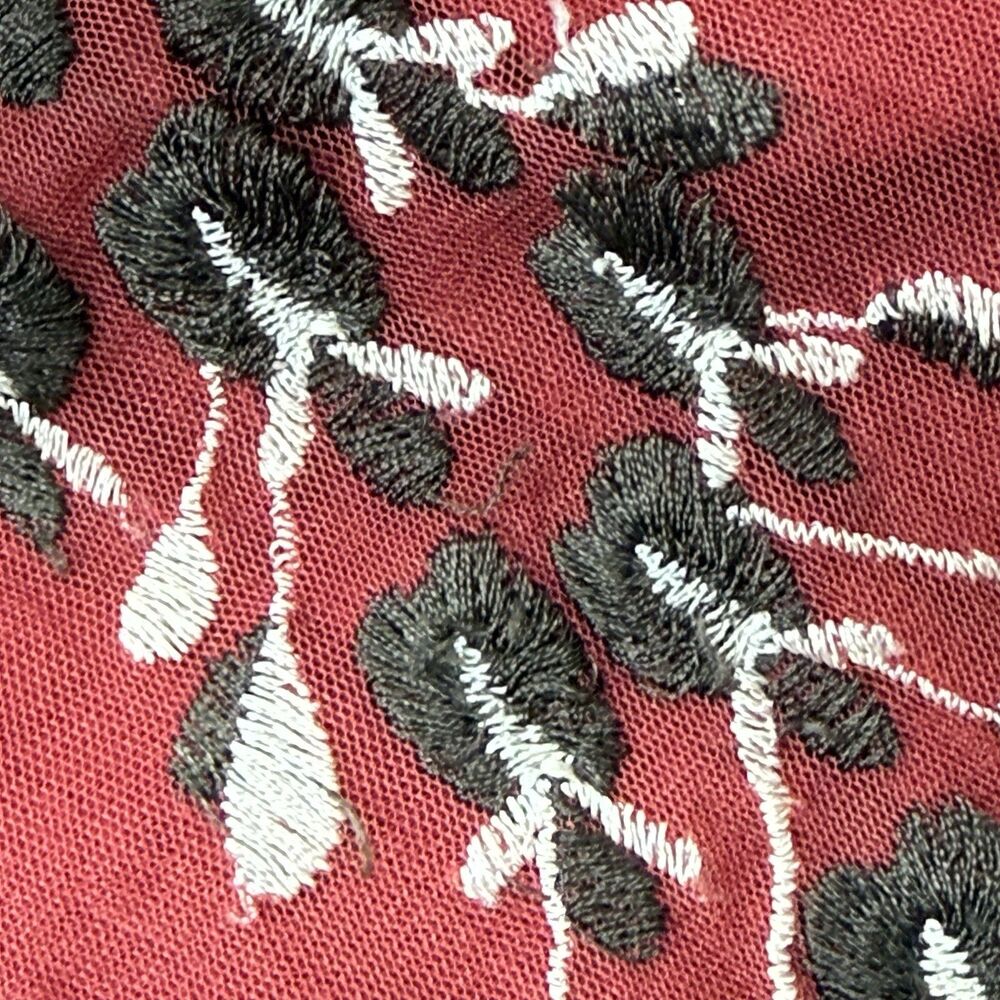 Free People Bonjour Mini Dress Size L Red Embroidered Floral Ballon Flowy Boho - Picture 10 of 15